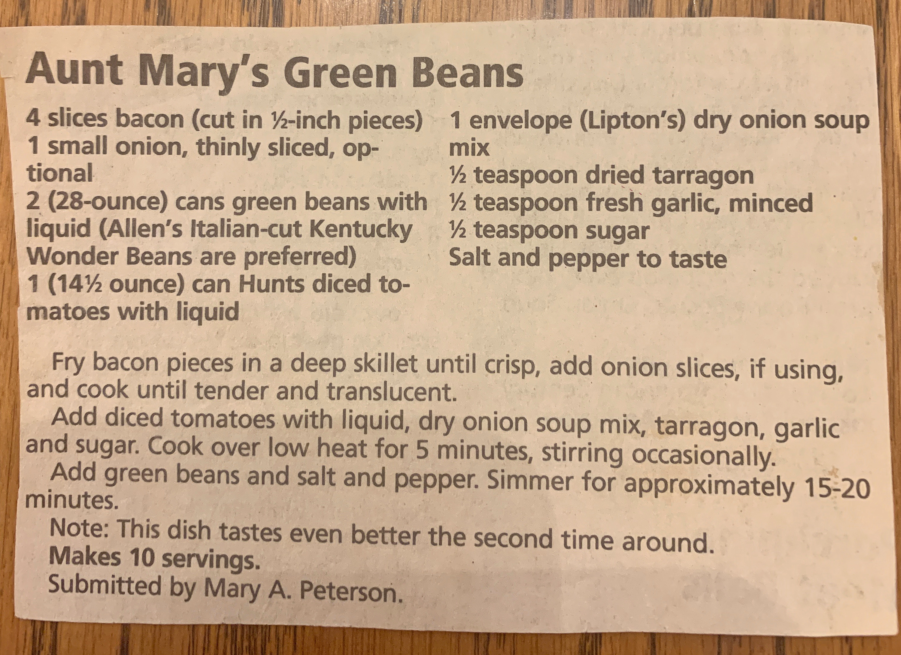 Aunt Mary's Green Beans Recipe